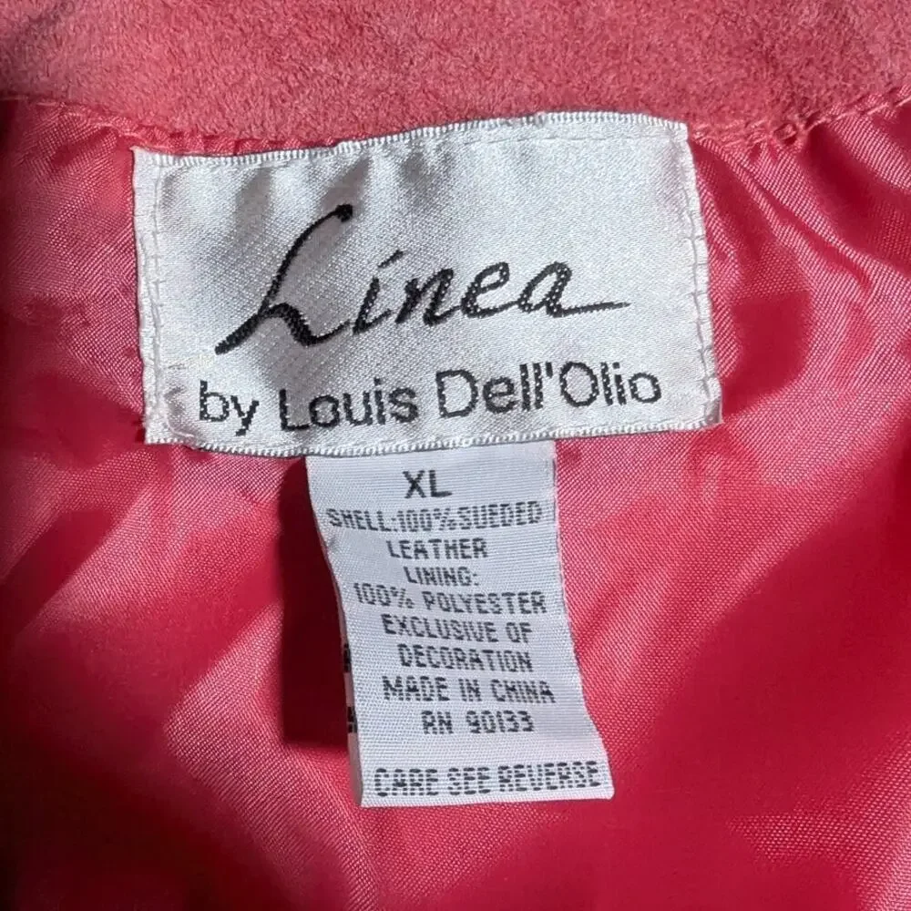 Vtg Y2K Linea by Louis Dell'Olio Pink Suede Grommet Detail Open Front Jacket XL